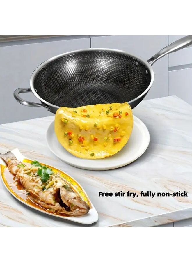 13 39 Inch 304 Stainless Steel Honeycomb Wok With Lid For Gas Induction Stoves Cooking Baking - Image 4